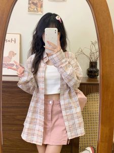 Áo Khoác Sơ Mi Mỏng Màu Kem Cho Nữ Phong Cách Hàn Quốc Ngọt Ngào Dáng Rộng Tay Dài Mùa Xuân Thu Mẫu Mới