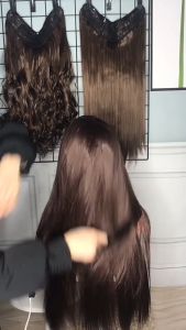 แฮร์พีช ทรงV ผมตรง เข้ารูปกับทรงศรีษะ รอบหัว เป็นธรรมชาติ ผมตรงคุณภาพสูงทนความร้อนต่อผมดำธรรมชาติยาว 190กรัม