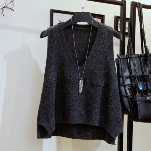 เสื้อกั๊กถักคอวีผ้าขนสัตว์สำหรับผู้หญิงฤดูใบไม้ร่วง 2024 เสื้อกันหนาวแบบใหม่ คอลเลกชั่นฤดูใบไม้ผลิและฤดูใบไม้ร่วง สีสันสดใส เสื้อกันหนาวแบบลำลอง