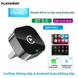 Hộp AI CarPlay Siêu Nhỏ 2 Trong 1 Chuyển Đổi CarPlay Có Dây Sang Không Dây Android Auto WiFi 5GHz Tương Thích Với 98% Xe Có CarPlay/Auto Có Dây Nguyên Bản