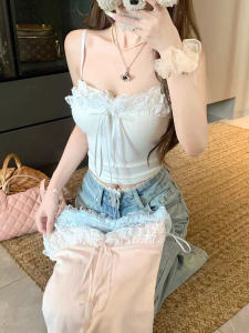 Áo Ba Lỗ Ren Pure Desire Phong Cách Mùa Hè Mới Thiết Kế Cho Nữ Áo Ba Lỗ Không Tay Áo Lót Cổ Chữ V Không Tay Thời Trang