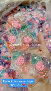 60PCS 5in1 Laundry Gel Pods Beads Detergent Booster Laundry Lasting Fragrance Gel Liquid Dissolve Pod Sabun Basuh Baju Wangi