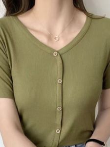 Fashion Mom Wear Short Sleeve 2023 Spring New Arrival Fashionable Stylish V-neck Simplicity Silm Thin Shirt Bottoming T-shirt