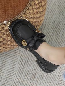 WANGGONGZHU | British Style Thick Bottom Leather Loafers Womens Spring Autumn New College Style Soft Bottom Large Size Mid Low Heel Flats