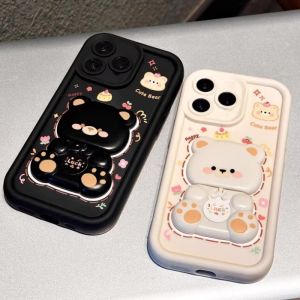 New Phone Case Realme GT 7T 7 Dream Edition GT6 6T Master Edition Hot Cartoon Fashion Trendy Anti-shock Soft Casing with Cute Bear Mirror 360° Rotation Bracket 2025