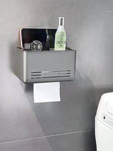 Punch-Free Wall Mounted Tissue Holder Bathroom Tissue Roll Paper Rack Mobile Phone Storage Aluminum