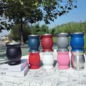 Hot Sale Argentina Stainless Steel 8OZ Madai Cup Pear-Shaped Yerba Mate Cup with Straw Brush Spoon Strainer