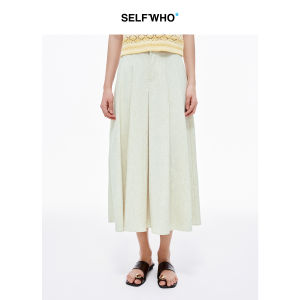 Flared A-Line Midi Linen Blend Skirt for Women