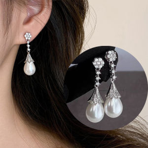 Elegant Zircon Pearl Tassel Earrings Korea Dangle Earring Jewelry Accessories for Women’s