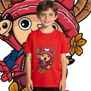 Bandai | Boys and Girls Pure Cotton T-shirts with One Piece Chopper Anime Print Short-sleeved Round Neck Summer Tops Soft Breathable.