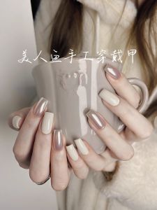 Hailey Handmade Pearl Aurora White Nail Tips Wearable False Nails Phototherapy Wedding Nails Bright Color Series Any Skin Type