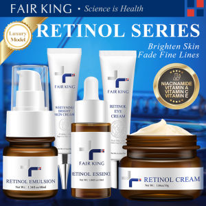 FAIR KING [BPOM] 5PCS Retinol Cream+Eye Cream+Facial Serum+Lotion+Whitening Bright Skin Cream Anti-Aging Collagen Firming Remove Dark Spots Memudarkan Lingkaran Anti Penuaan Memudarkan Garis Halus Memudar Bintik-bintik Gelap Anti Kerut