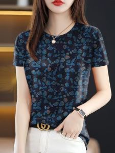 เสื้อยืดพิมพ์ลายหลวมแขนสั้นสำหรับผู้หญิงไซส์ใหญ่ ฤดูร้อน 2025 เสื้อคลุมท้องแบบหลวมๆ สำหรับผู้หญิงวัยกลางคนและผู้สูงอายุ