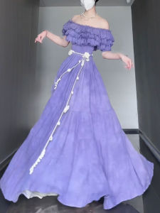 CHANGTONG | Gentle and Sweet Style Off-Shoulder High Waist Flared Dress