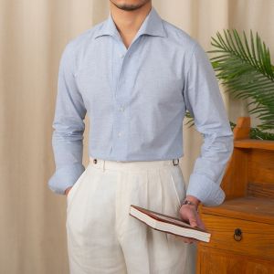 Mr. Deer Three Mens Long Sleeve Cotton Linen Shirt Slim Fit Pure Color One Piece Collar Casual Business Spring Summer Shirt