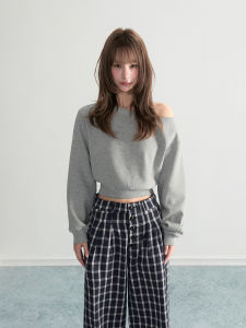 ARCG | Khaki Off-shoulder Tailored Sweatshirt Female Autumn