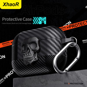 New Earphone Protector Case For Airpods Pro 2 3 4 ANC Cover With Carabiner Rotating Skull Secure Lock Clip Headphone Cases Funda
