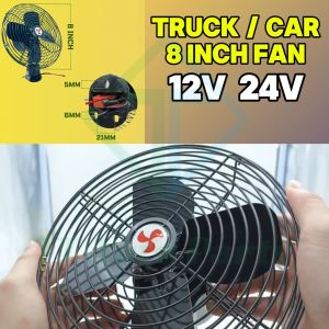 8" inch Lorry Fan 12V/24V Low High Speed Kipas Lori Car Adjustable Heavy Duty Fast Cooling Electric Wired Trailer Truck
