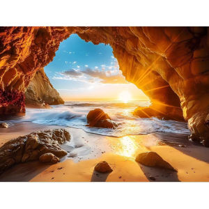 Seaside Cave Sunset Jigsaw Puzzle 500/1000/1200/2000PCS Ocean View Rock Beach Landscape Art for Adults Home Decoration Gift Idea