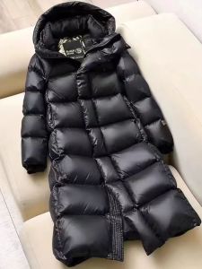 High-End Black Gold Seven-Grid White Duck down Puffer Jacket Long Over-Knee Coat with Hood for Men And Women Couples Thickened Outerwear
