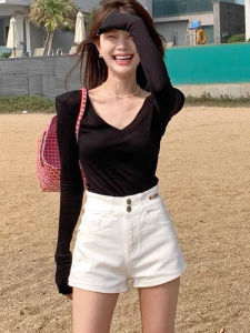 High Waist A-Line Denim Shorts Womens Base Layer Slimming Hot Pants American Style Summer Cotton Stretch Fabric Shorts