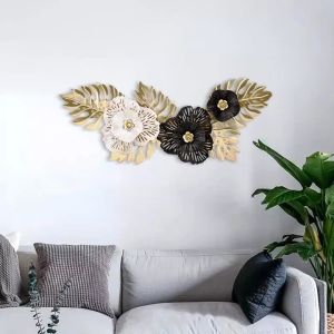 Pajangan Hiasan Dinding Nordic Luxury Black White Gold Iron Flower Wall Decor