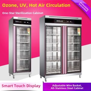 Commercial Stainless Steel Vertical Double Door Dishwasher Sanitizer Cabinet with Hot Air Circulation Large Capacity Kitchen Appliance