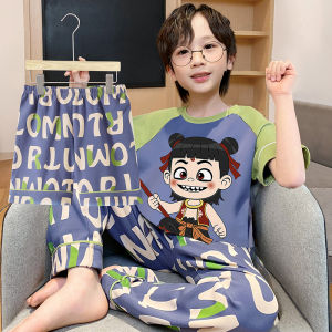 miiow | Cat Person Kids Sleepwear Short Sleeve Loose Thin Home Clothes Set Spring Summer Breathable Cartoon Cute Style Cotton Suit