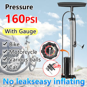 🚲Stainless steel body🛵Air pump for motorcycleHigh Pressure Air Pump for Bike with Gauge 160PSI For Bike/Motorcycle/MTB/Car/Sports Ballbike pump with gaugebomba sa gulong ng bikepambomba sa gulong ng bikeair pump portablebike pump portable