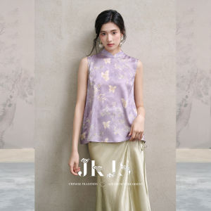 JK&JS | New Chinese Style Womens Vest Summer National Style Design Sensation Small Audience Female Collarless Jacket Tank Top