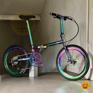 🌈 Fnhon Gust 22" Foldable Bicycle • Shimano 9 Speed • Oil Slick Frame 90% Oil Slick • 𝗙𝗿𝗲𝗲𝗯𝗶𝗲𝘀 Litepro Lightweight