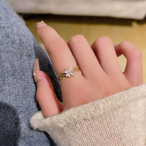 เครื่องประดับแหวนเพทายดีไซน์เปิดแหวน ปรับได้สำหรับผู้หญิงเครื่องประดับสไตล์เกาหลีแหวน WHC