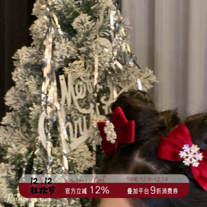 Christmas Red Velvet Hair Clip with Butterfly Knot And Sparkling Snowflake Decoration Sweet Style Princess Cat Hair Accessory