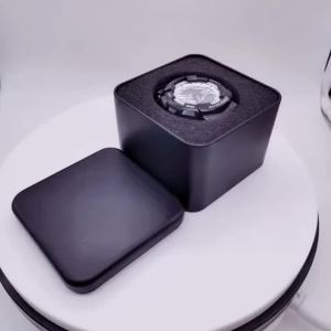 8CM Square Tinplate Watch Organizer Box Black Metal Sealed Jewelry Display Case with Cushion Gift Show Holder