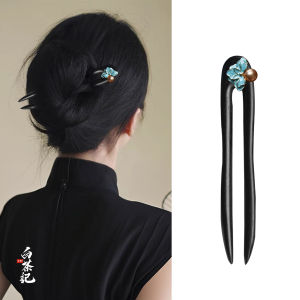 2025 New High-End Daily Commute Black Ebony Wood Chinese Style Hairpin Womens U-Shaped Hairpin Elegant Traditional Accessory