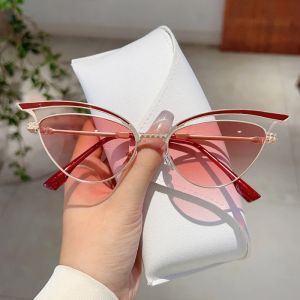 KAMMPT Hollowed Cat Eye Sunglasses Women Fashion Gradient Decorative Shades 2024 New Trendy Design Casual Outdoor Sun Glasses