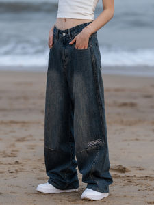 Spring 2025 Womens Loose Casual Straight Leg Jeans Versatile Wide Leg Pants Floor-Length Trousers Comfortable All-Season Denim