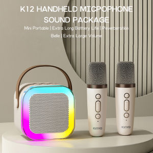 K12ลำโพงบลูทูธ ไมโครโฟนคู่ ของแท้ RGB มินิ แบบพกพา ลำโพงคาราโอเกะไร้สายกลางแจ้งขนาดเล็ก