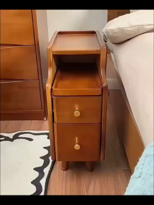 Narrow Slot Drawer Nightstand Small Modern Wooden Bedside Storage Cabinet