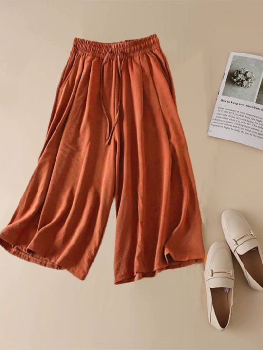 Lightweight%20Ice%20Silk%20Ramie%20High%20Waist%20Straight%20Leg%20Wide%20Leg%20Culottes%20-%20Image%204
