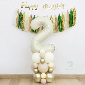 23pcs/set Creamy White Number Foil Balloon Sand White Gold Balloon Set for Birthday Party Decoration