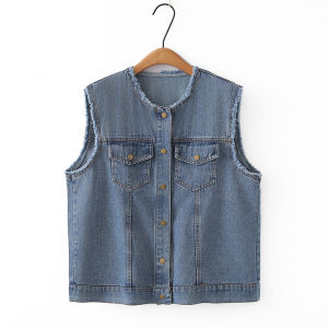 Retro Distressed Frayed Washed Denim Vest Plus Size Outwear Female Spring & Fall New Outdoor Sleeveless Waistcoat Vest