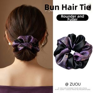 ZUOOU | Bun Hairstyle Purple Satin Vintage Print Hair Accessories