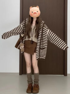 Homecore | Vintage Striped Casual Loose Hooded Cardigan Sweater