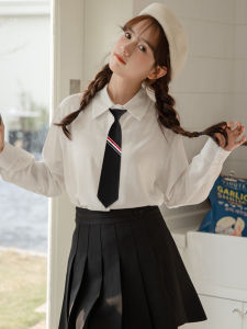 New Arrival JK Uniform White Shirt Womens Long Sleeve Autumn and Winter College Style Knitting Vest Bandage Dress Shirt Commuters All-Matching Tops