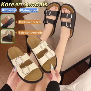 Korean Fashion Sandals For Women Bottom Thick Height Anti-slip Soft Slippers For Women Bottom Thick Sandals For Women Summer Water Proof Sole Soft Versatile Casual Tsinelas Flat Heel Adjustable Belt Buckle Wear-resistant Beach Travel PVC Material Sandla