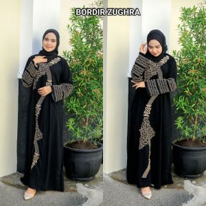 bordir zughra - abaya gamis hitam turkey jetblack premium muslim outfit fashion terbaru terkini termurah promo haji umroh