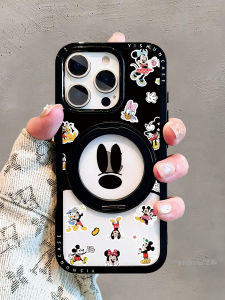 Cute Cartoon Mickey Sticker Stand Shell Compatible with Apple 16ProMax New iPhone 15 Transparent Female Model 360 Rotating Magnetic Absorption Stand 13 Protective Case