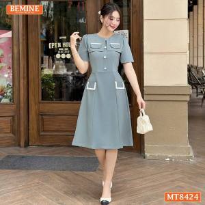 Đầm cổ tròn phối nắp túi tùng A BEMINE MT8424