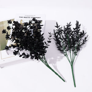 Halloween 7 Fork Black Simulation Plant Eucalyptus Lavender Imitation Plants Artificial Flower for Easter Festival Party Home Decor
